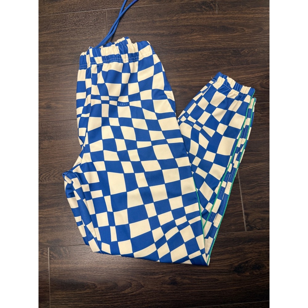 Melody Ehsani Blue & White Warp Checkered Track Pants - Size XS